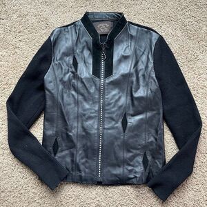 VTG Ying Ying Leather Knit Jacket Rhinestone Zip Suede Panels Moto Y2K
